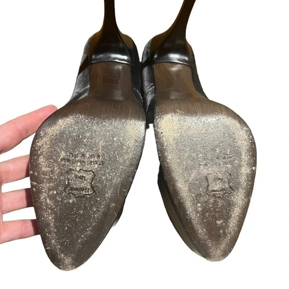 EUC Stuart Weitzman black leather and velvet bootie lace-up heels. Size 9. - Picture 2 of 5